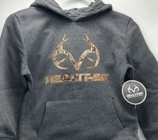 Boys Size XL (18/20) REALTREE Hoodie Charcoal Gray With Orange Camo Logo Pocket