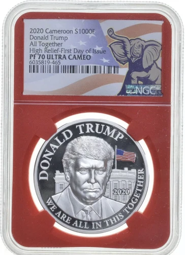 2020 CAMEROON DONALD TRUMP NGC PF70💥FLAWLESS QUALITY💥FIRST DAY OF ISSUE