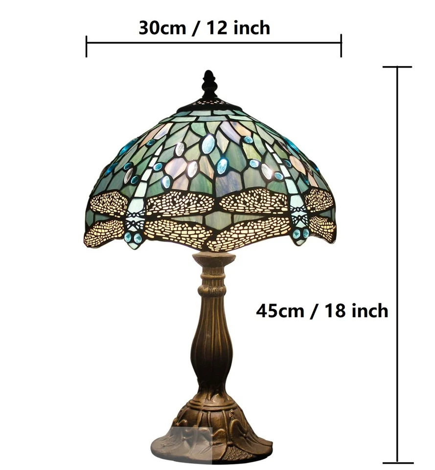 Lámpara de mesa estilo libélula Tiffany vitral luz de escritorio para decoración del hogar H 18" Foto 4 de 4