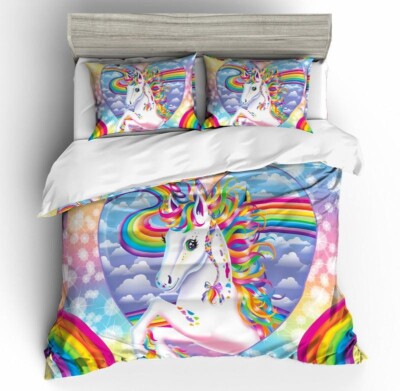 3D Unicorn Cartoon Watercolor Quilt Cover Set Bedding Sets Pillowcases Queen