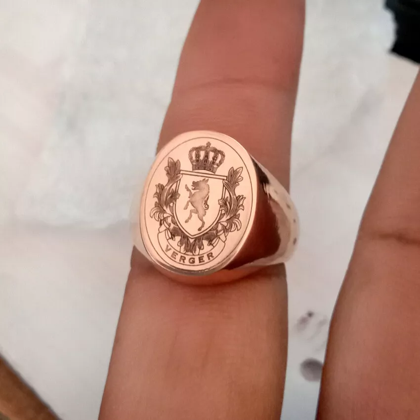 Coat of Arms Ring Silver Rose Gold Plated Men s Signet Ring Family Crest Ring