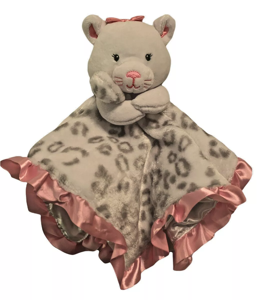 Okie Dokie Kitty Cat Baby Lovey Security Blanket Leopard Pink Satin Rattles
