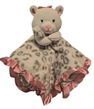 Okie Dokie Kitty Cat Baby Lovey Security Blanket Leopard Pink Satin Rattles