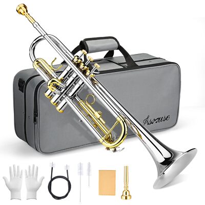 Asmuse Trumpet Instrument Set for Beginner, Bb Standard Student Trumpet with Har