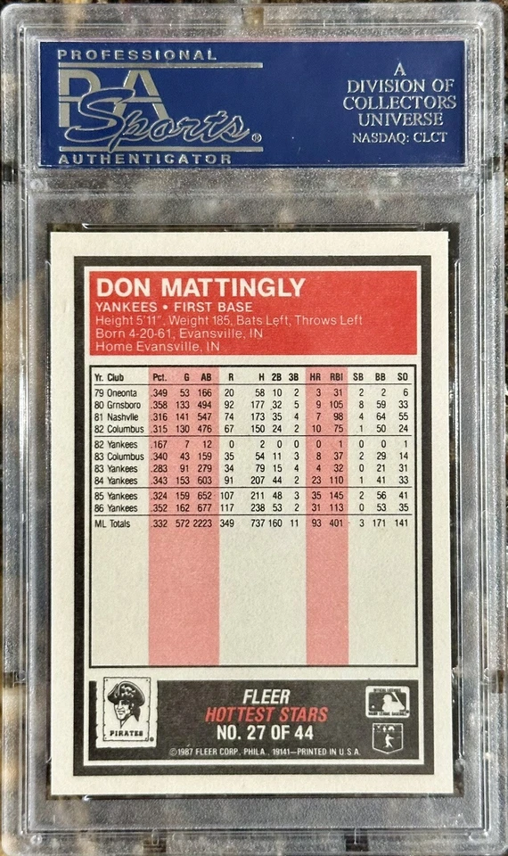 1987 Fleer HOTTEST STARS #27 Don Mattingly PSA 10 Pop 22 - Image 2 of 2