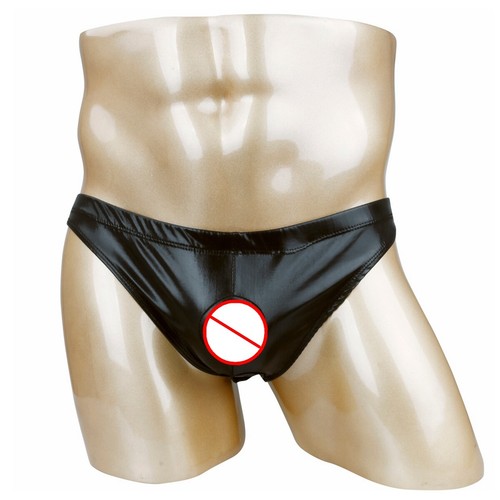 Sissy Mens French Maid Brief Wet Look Underwear Frilly Zipper Crotch Panties - Picture 14 of 14