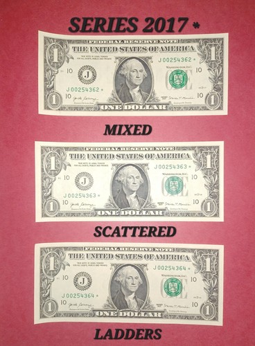 Star note 2017 $1 Dollar Broken Ladder Serial # 00254362* / 00254363*/ 00254364*