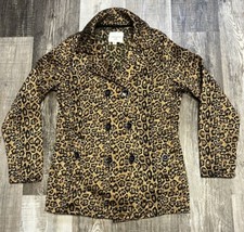 Free Spirit Leopard Print Fleece Jacket Women’s Size Large Black & Tan Pockets