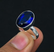 Lab Created Blue Sapphire Gemstone 925 Sterling Silver Ring Handmade Jewelry