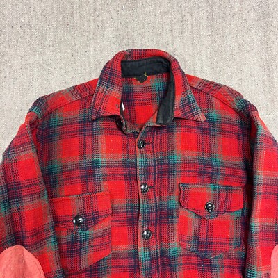 Vintage 1940s Flannel Shirt Mens Medium Red Wool Button Up