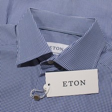 Eton NWT Dress Shirt Size 38 15 Contemporary Fit in Blue Mini Check 100 Cotton