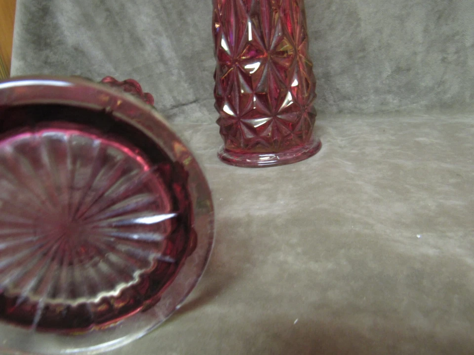 Super Rare Tiffin Glass Williamsburg Ruby Stain Swung Vase Pair Mid Century Mod - Image 2 of 4
