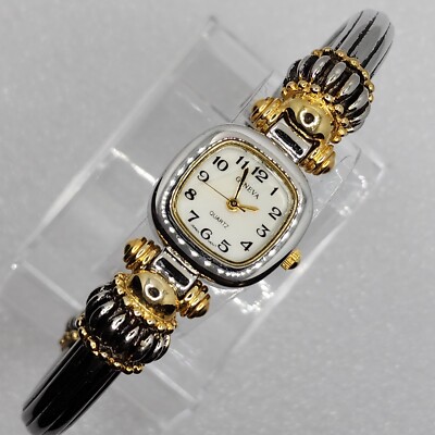 Geneva Watch Art Deco Filigree Silver Gold Victorian Cuff Bangle Bracelet Watch