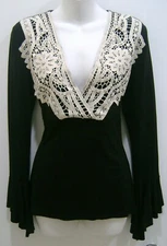 NEW VENUS EMBELLISHED CROCHET TOP M BLACK *SUPER SEXY, ELEGANT & FLATTERING! $44