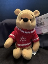DISNEY STORE WINNIE THE POOH SNOWFLAKE SWEATER BEAN BAG PLUSH - NEW