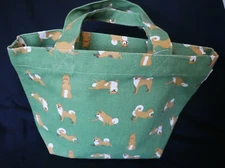 NWT Shiba Inu Green Cotton Canvas print Mini Small Tote Bag interior pocket Dog