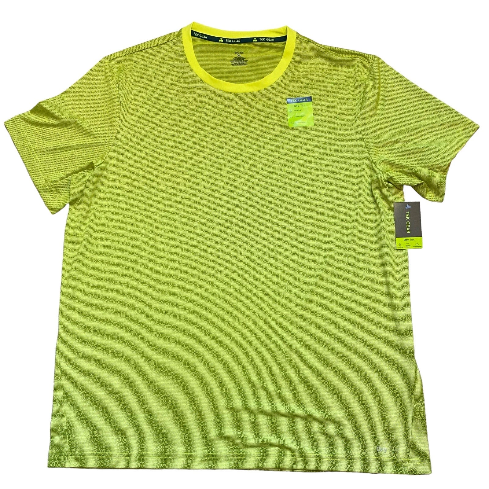 NWT Tek Gear Dry Tek Bright Yellow Wicking Stretch Athletic T Shirt Men’s Sz XL