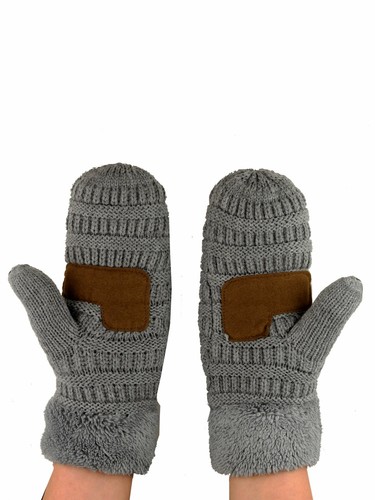 C.C Unisex Winter Warm Knit Soft Inner Fuzzy Lined Anti-Slip Cuff Mittens Gloves - Picture 61 of 111