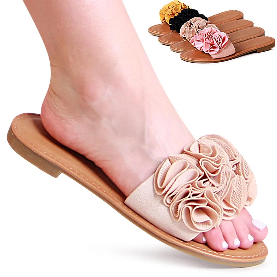 Damen Pantoletten Slipper Blume Sandalen Sandaletten Mules Schlappen - Bild 1 von 1