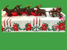 RARE Antique Christmas Cast Iron Santa in Sleigh 8 Reindeer All With Wheels