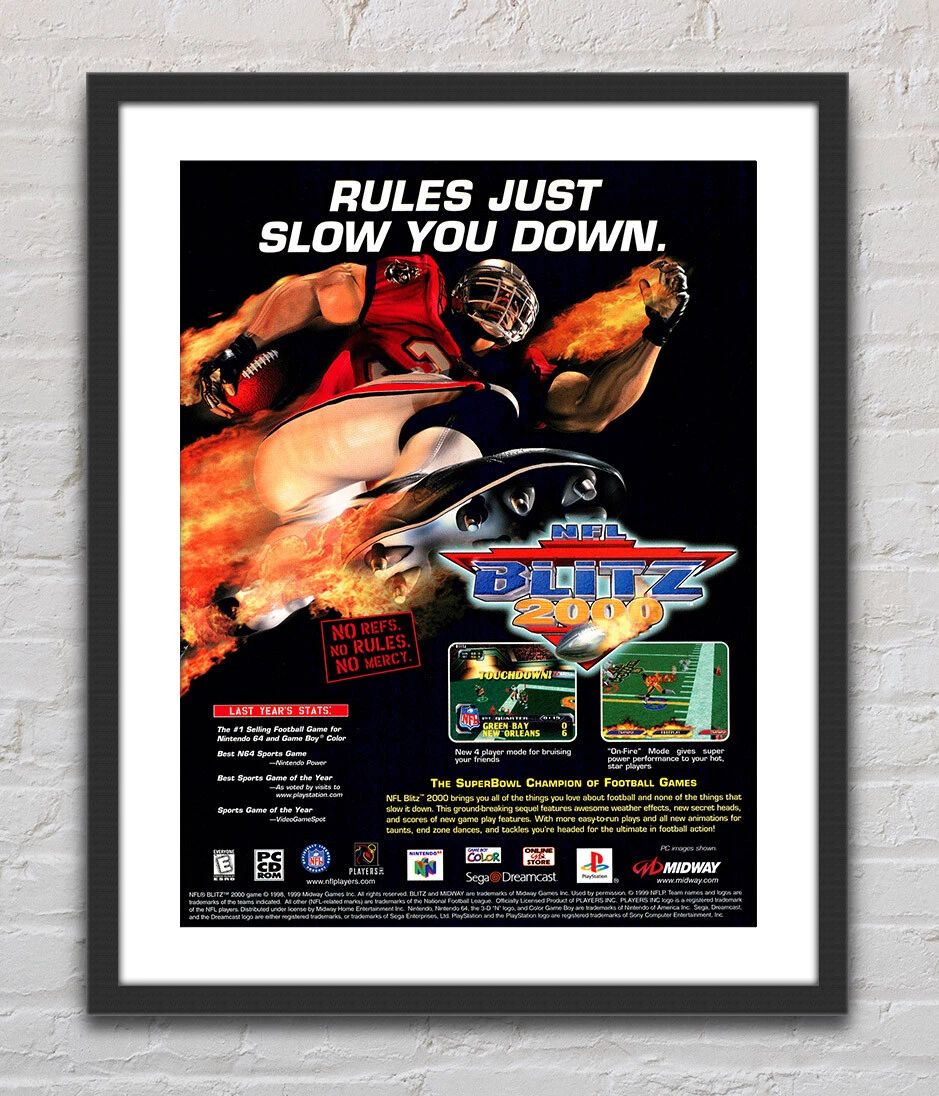 NFL Blitz 2000 PS1 Nintendo 64 GBC Glossy Promo Ad Poster Unframed G1972 |  eBay