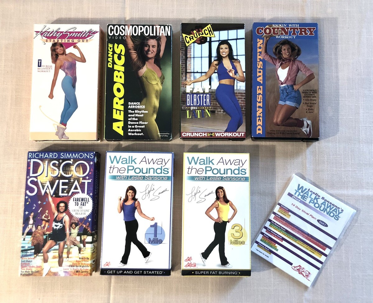 7 VHS Fitness Workout Exercise Tapes (Walking, Aerobics, Latin