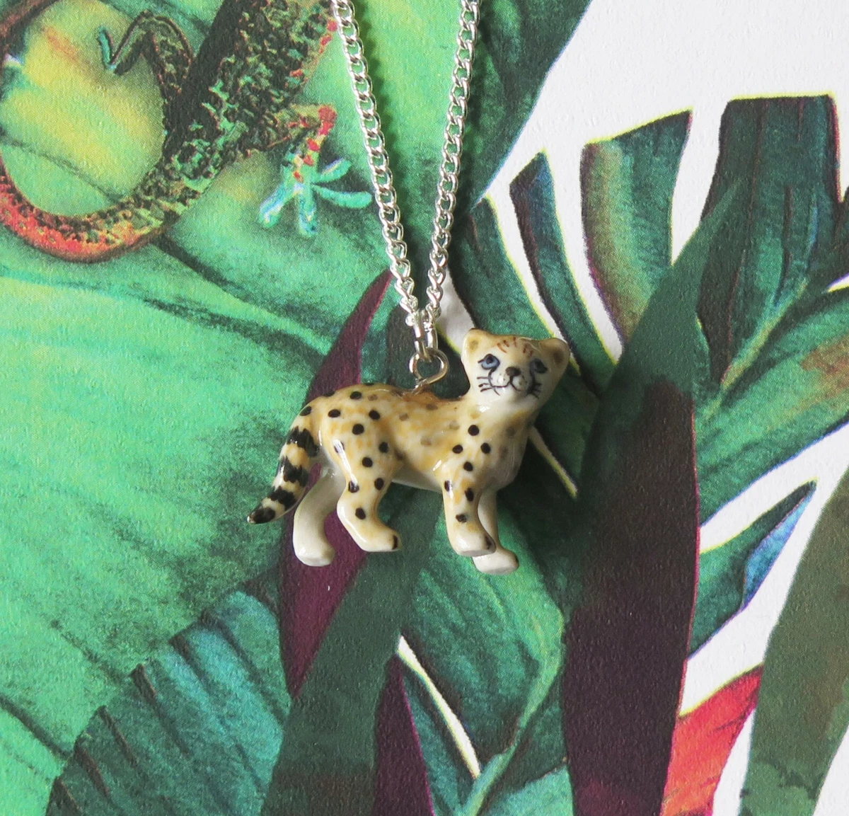 Baby Cheetah Porcelain Pendant Necklace Lucky Spiritual Animal Jewellery