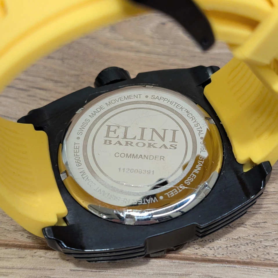Reloj de buceo Elini Barokas Commander 20 ATM resistente al agua negro amarillo Foto 4 de 4