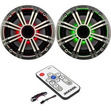 2x Kicker 6.5" 150W Marine 2-Way LED Speakers Silver Grilles , LED Remote