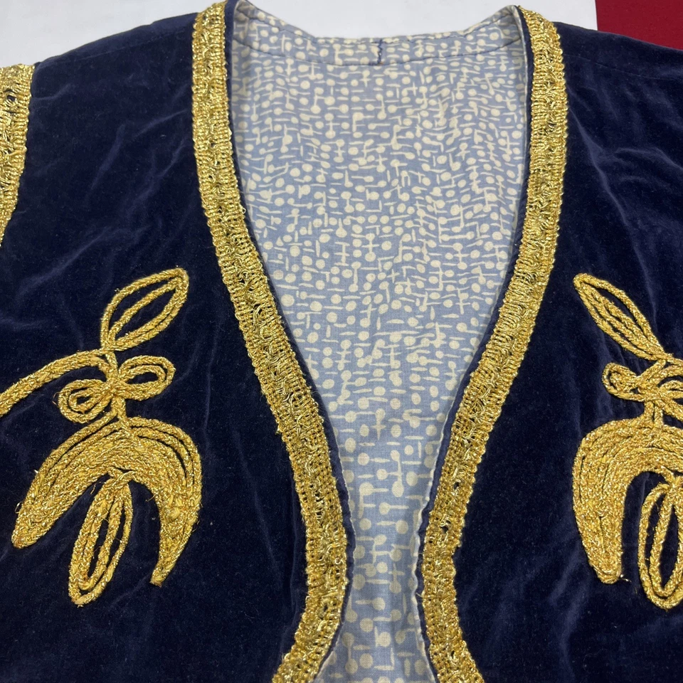 CHALECO GENIO Azul Terciopelo DORADO Metálico Desierto Príncipe Sultán Disfraz Adulto XL 2XL Foto 4 de 4
