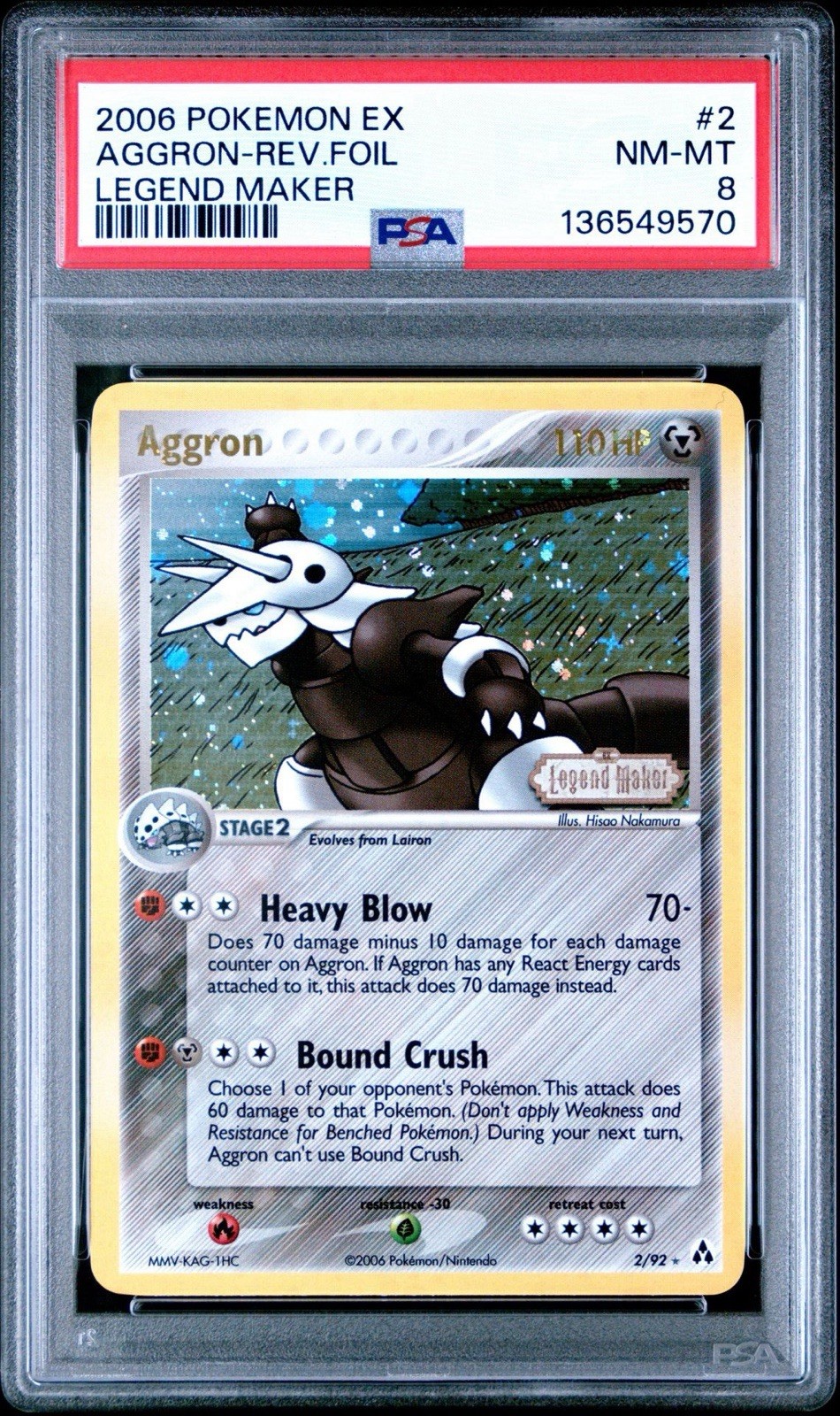 2006 POKEMON CARD EX LEGEND MAKER #2 AGGRON-REVERSE FOIL PSA 8 NM MINT POP 47!