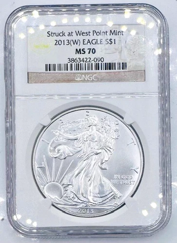 2013-W $1 AMERICAN SILVER EAGLE NGC MS70 STRUCK AT WEST POINT MINT