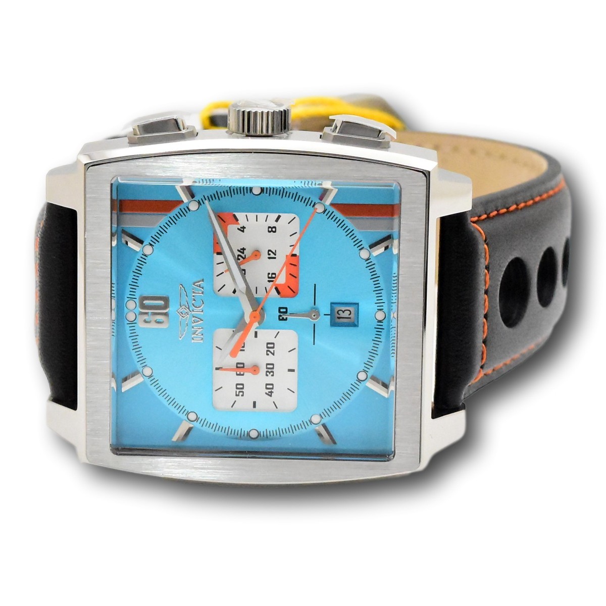 Invicta S1 Rally Cuadro Men's 45mm Blue GMT Black Leather Chrono