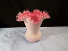 Fenton Milk Glass Peach Crest Double Crimped Vase 6 3/4" Tall INV2