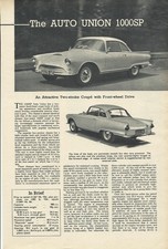 AUTO UNION 1000 SP original 1961 UK magazine road test article cutting