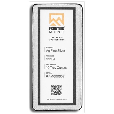 10トロイオンス ファインシルバー 銀バー 10 oz Silver Bar .999 Fine Frontier Mint Sealed With COA | eBay