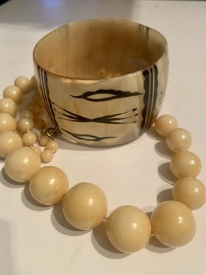 Vintage Artisan African Tribal Wide  BANGLE Bracelet Graduated Bead Set
