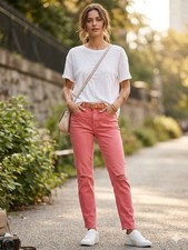 Pilcro and The Letterpress High Rise Slim Pants Women Size 25" Pink Distressed