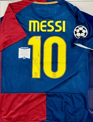 Autographed Signed LIONEL MESSI Barcelona Jerseys Soccer Jersey Beckett BAS COA