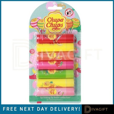 CHUPA CHUPS LIPPENBALSAM GESCHENKSET 7ER PACK VERSCHIEDENE GESCHMACKSRICHTUNGEN GEMISCHTE FRUCHTGESCHMACKSRICHTUNGEN NEU