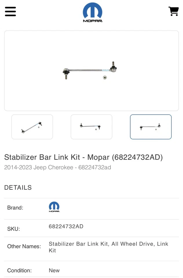 NUEVO Kit de eslabones estabilizadores delanteros originales Mopar 68224732AD 14-23 Jeep Cherokee Foto 3 de 3