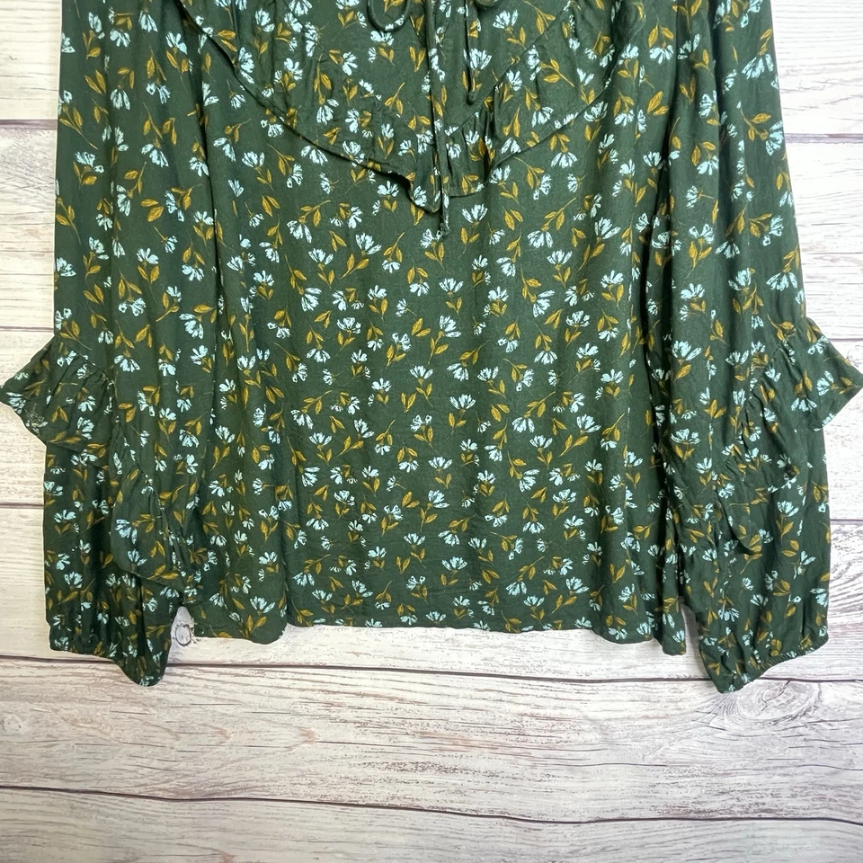 Blusa campesina Sonoma para mujer talla XL con volantes corbata verde azul dorado floral BOHO Foto 3 de 4