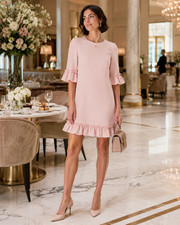 New DOLCE & GABBANA Frill-Trim Crepe Summer Mini Dress - Pink - S / UK8 - £1,499