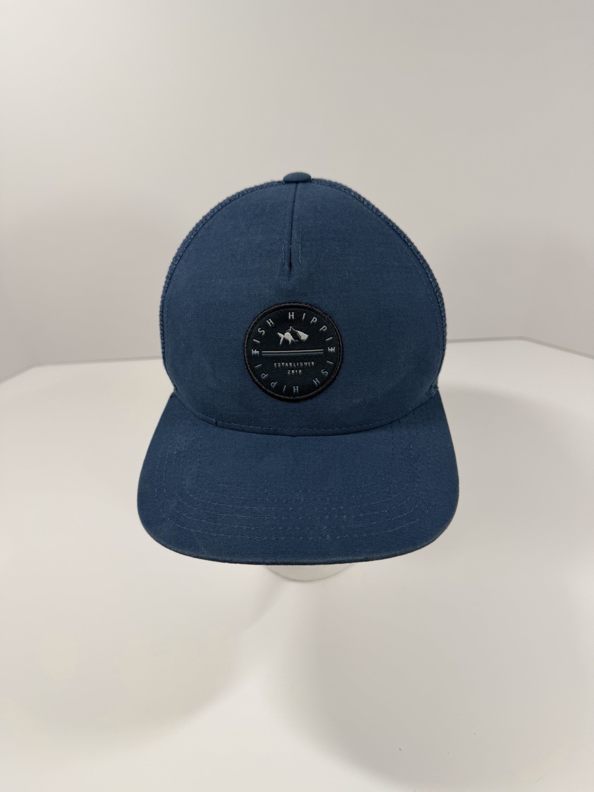 Fish Hippie Mens Navy Blue Mesh Back Trucker Hat Adjustable Snapback Fishing Cap