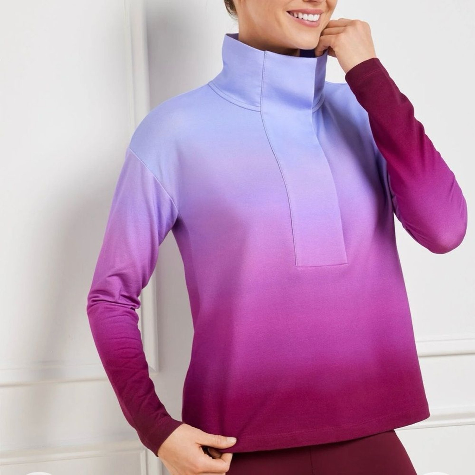 Talbots Snap Placket Pullover Shirt Top Ombré Bur… - image 2