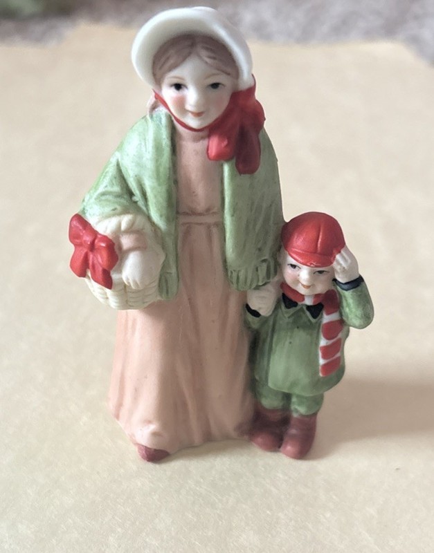 Vintage Lefton Colonial Figurine Mother Eberhart And Son 05827 C 1986