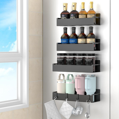 4 Pack Magnetic Spice Rack Organizer for Refrigerator and Oven, Black Fridge 
