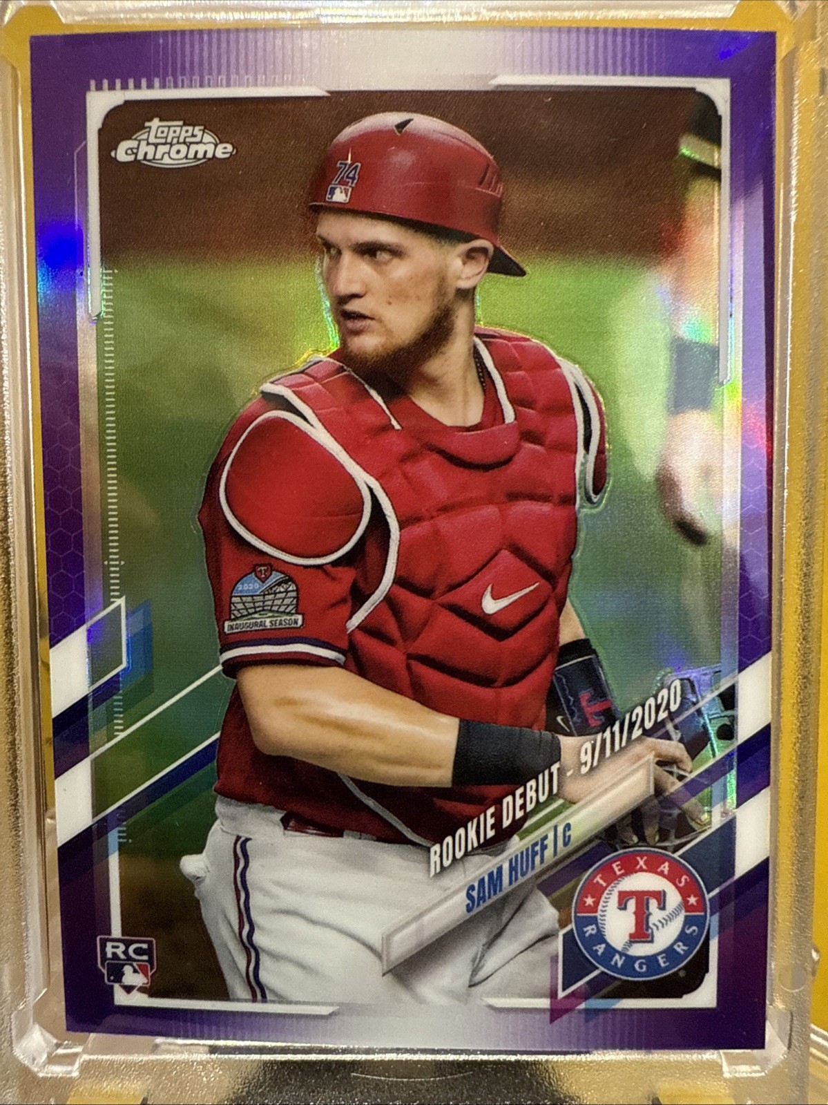 2021 Topps Chrome Update PURPLE REFRACTOR USC60 SAM HUFF RC ROOKIE Texas Rangers