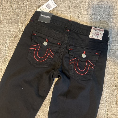 True Religion Kids Ricky Black & Red Relaxed Straight Leg Jeans Size 10 - Picture 4 of 4