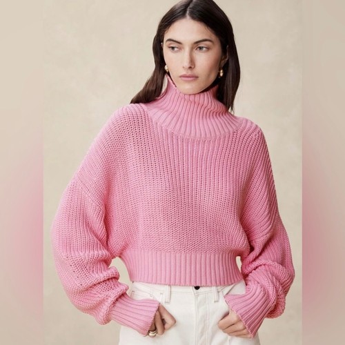 Banana Republic 2025 Janie Cropped Cotton Mock Neck Spring Sweater SZ XS